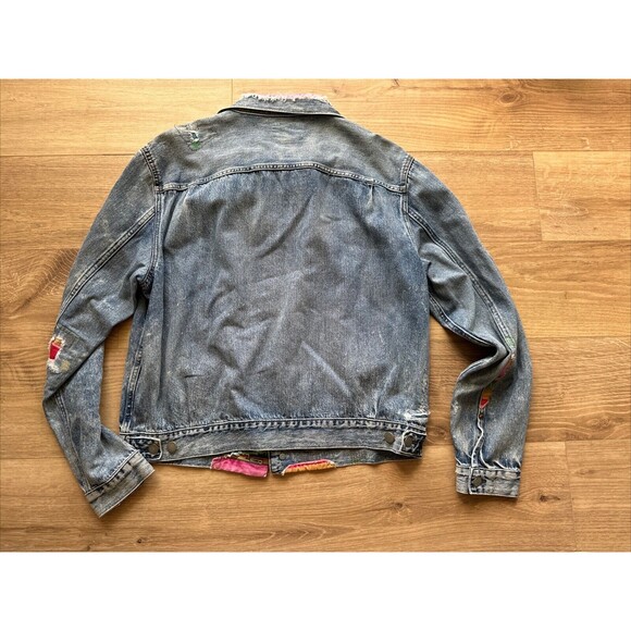 POLO RALPH LAUREN Men’s RENTON Striped Patch Denim Jean Jacket distressed serape - Picture 9 of 12